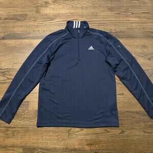 NWOT Men's Adidas Navy Blue & White Quarter Zip Fleece Lined Pullover Medium